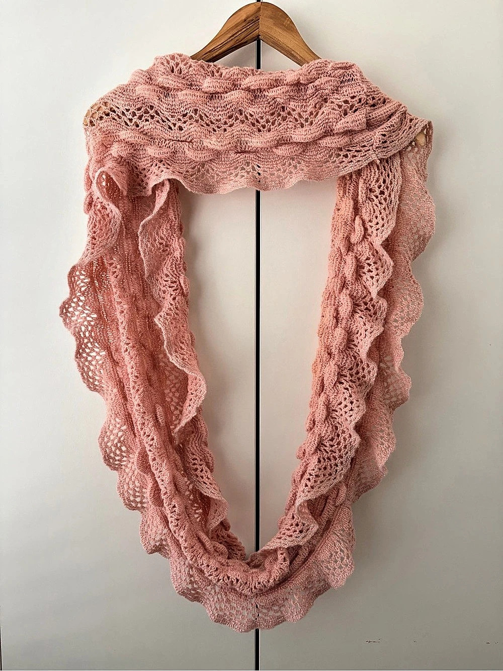 Pink Ruffled Knit Scarf